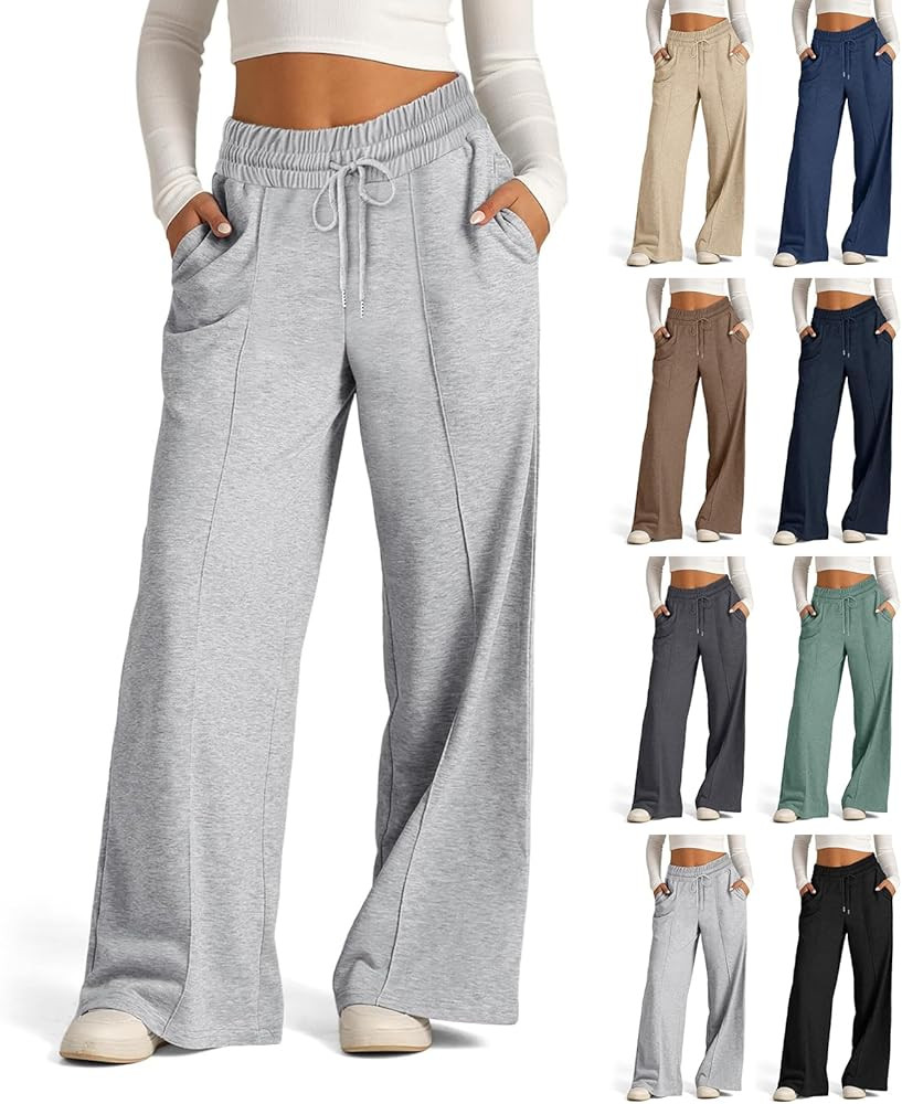 eoeioa Oversized Wide Leg Sweatpants Women Elastic Drawstring Straight Leg Sweatpants Low Waisted... | Amazon (US)