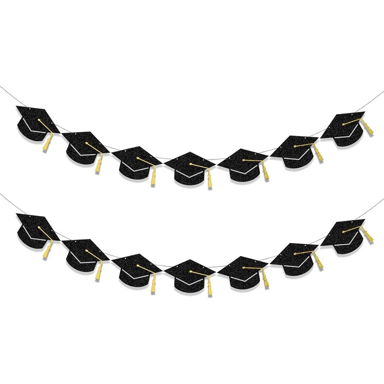 EDHITNR Graduation Cap Banners Glitter Graduation Hat Bunting Garland, 2-Piece Paper Party Decora... | Walmart (US)