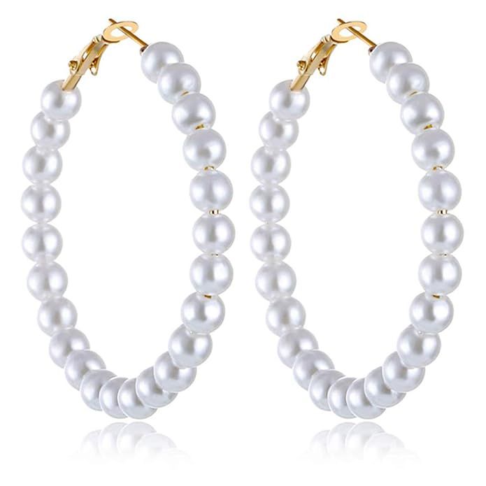 Pearl Hoop Earrings for Women Fashion Dangle Hypoallergenic Layer Earrings Drop Dangle Earrings G... | Amazon (US)