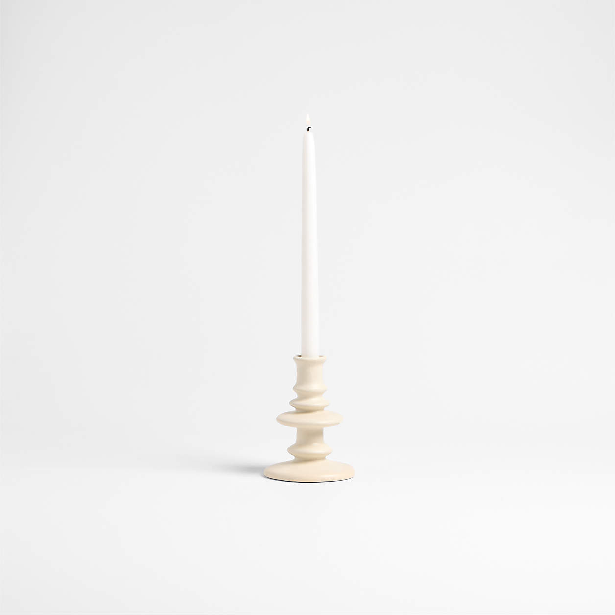 Cortana Small Off-White Earthenware Taper Holder 5.5" | Crate & Barrel | Crate & Barrel