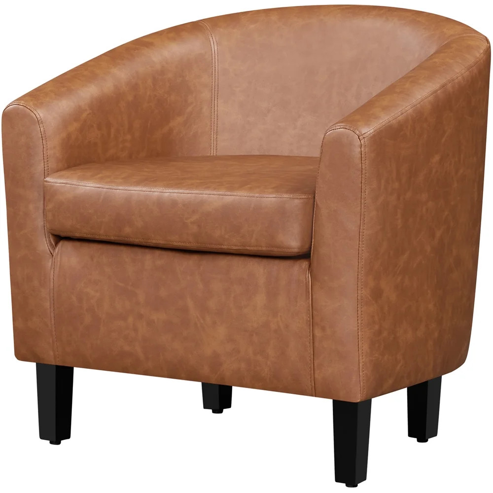 Renwick Faux Leather Barrel Accent Chair for Livingroom, Brown | Walmart (US)