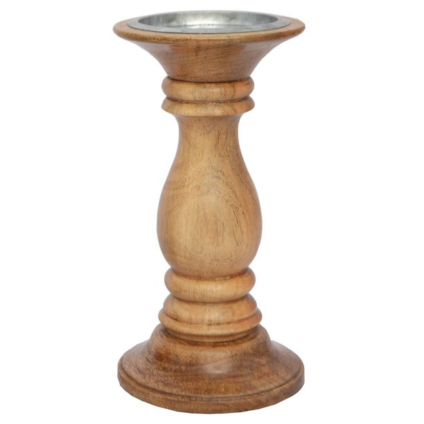 Way To Celebrate Natural Wood Home Decor Pillar Candle Holder, 8" - Walmart.com | Walmart (US)