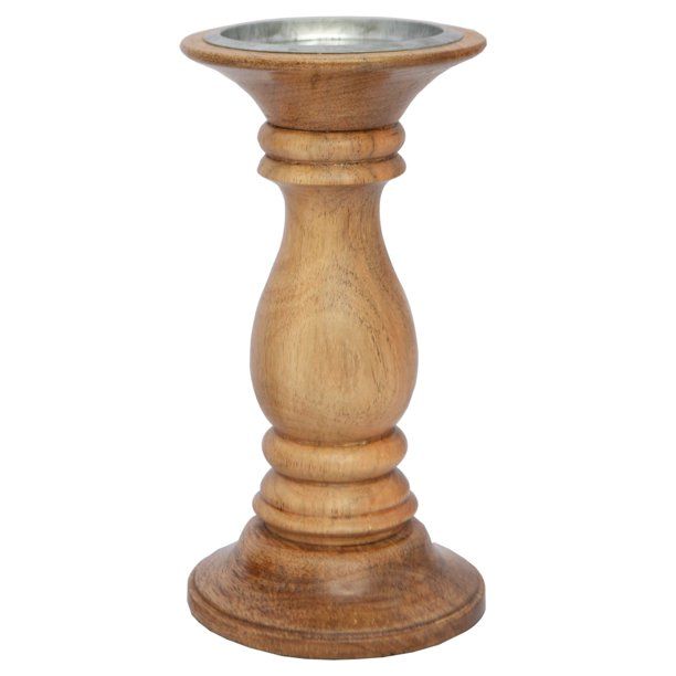 Way To Celebrate Natural Wood Home Decor Pillar Candle Holder, 8" - Walmart.com | Walmart (US)