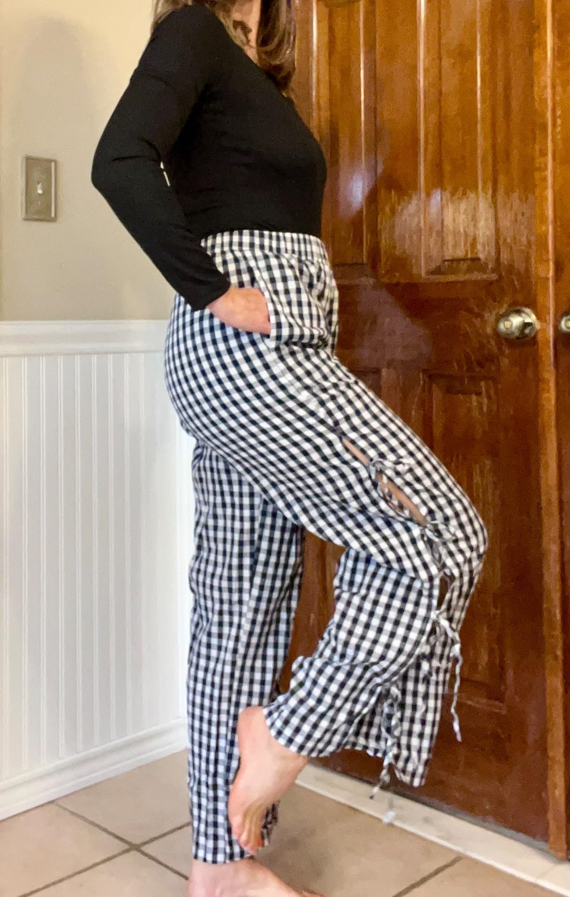 Sunloudy Women Y2K Wide Leg Gingham Pants Elastic High Waist Side Tie Loose Fit Plaid Trouser Lou... | Amazon (US)