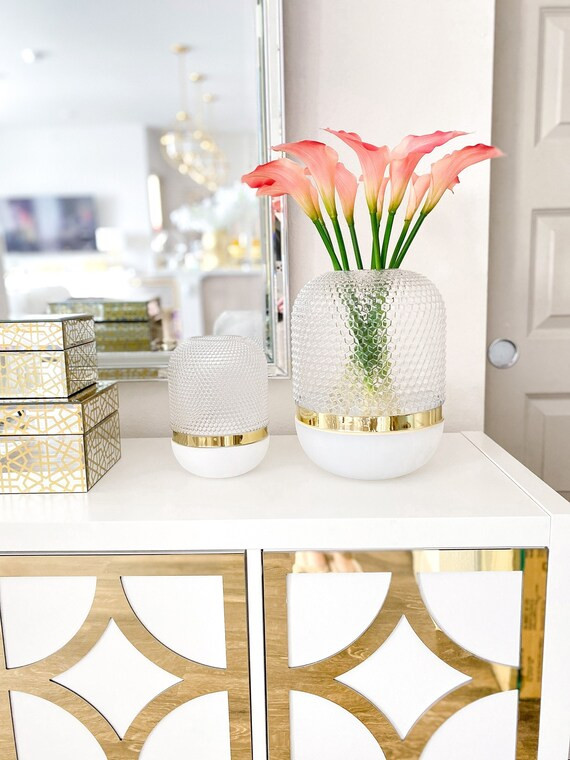 Gold Glass Vase, White & Gold Flower Vase, White Orb Vase, Decorative Gold Vase, Housewarming Gif... | Etsy (US)