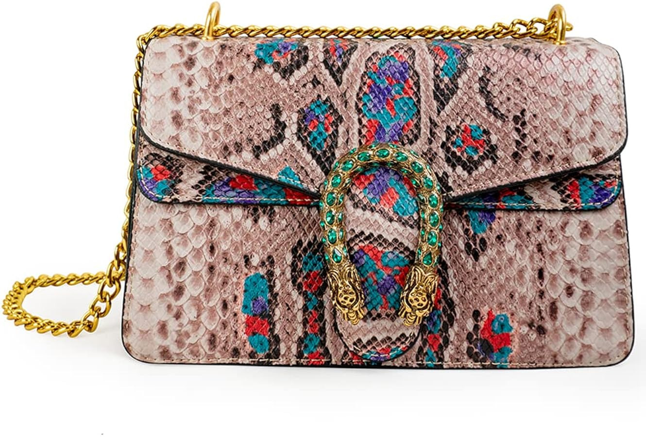 JBB Women's Crossbody Shoulder Bag Retro Snakeskin Solid Color Chain Strap Clutch Leather Bag Blu... | Amazon (US)