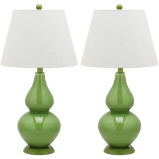 Cybil 26.5 in. Fern Green Double Gourd Glass Table Lamp with Off-White Shade (Set of 2) | The Home Depot