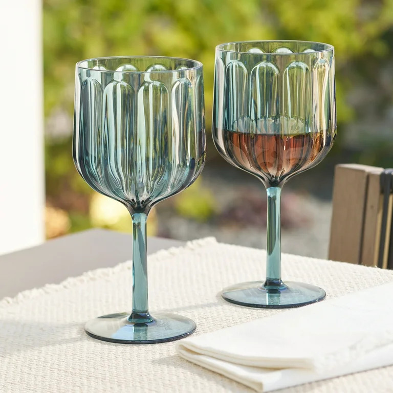 Better Homes & Gardens 4-Piece 17-Ounce Tritan Plastic Stemmed Wine Glass Set, Blue | Walmart (US)