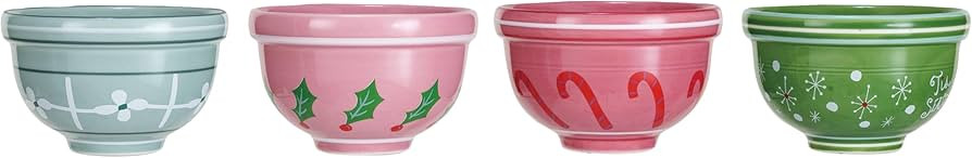 Creative Co-Op Stoneware Bowls with Holiday Patterns, Multicolor, Set of 4 | Amazon (US)