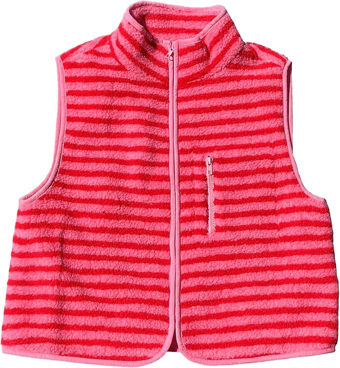 Gacaky Women's Striped Vest Winter Warm Cropped Stand Collar Full Zip Sleeveless Fleece Jacket Zi... | Amazon (US)