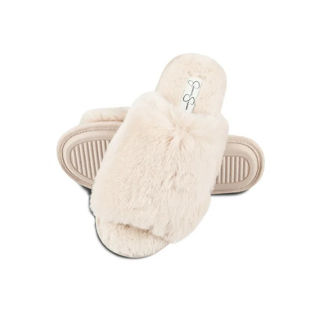 Jessica Simpson Womens Plush Faux Fur Fuzzy Slide On Open Toe Slipper with Memory Foam - Walmart.... | Walmart (US)