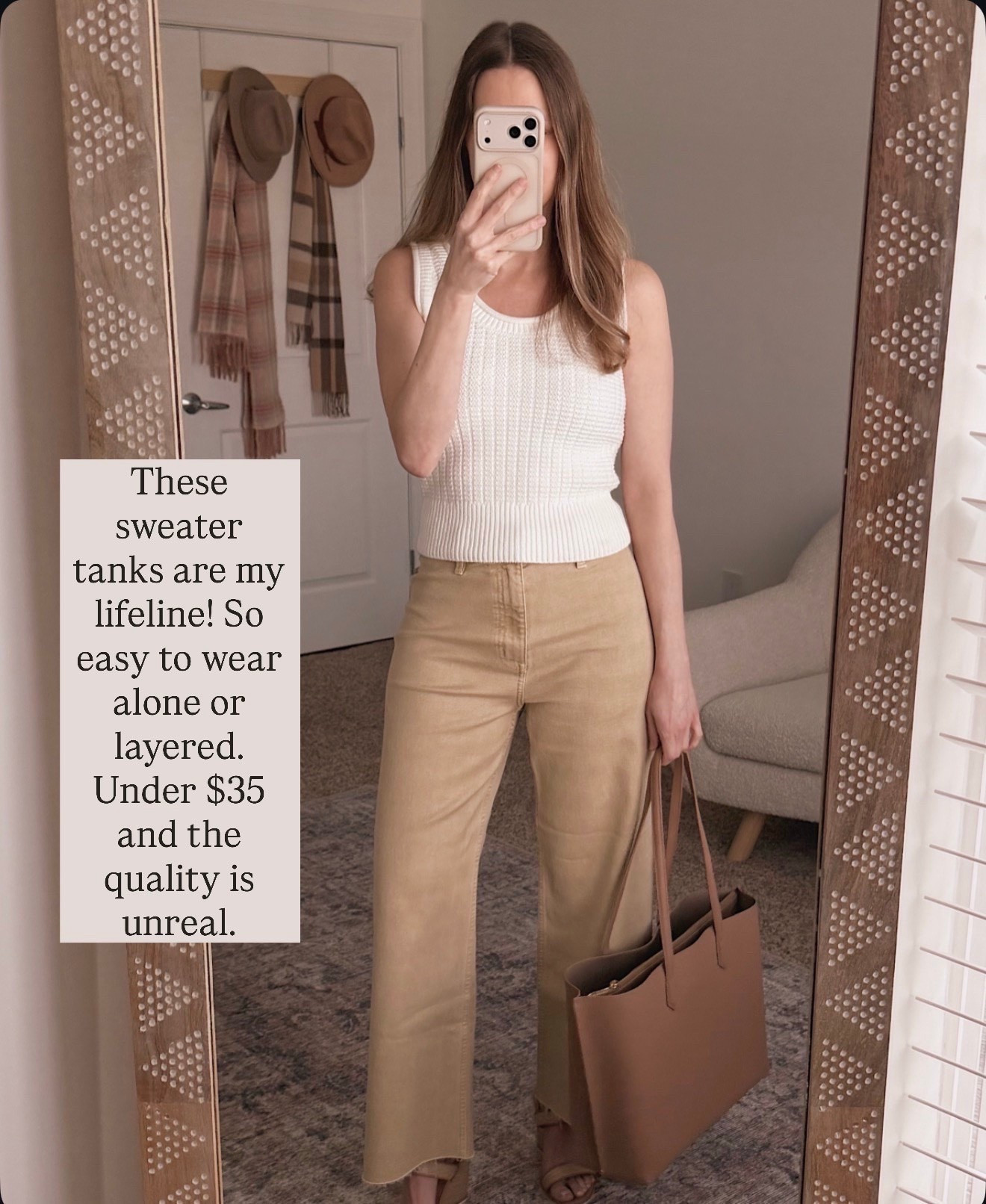 These sweater tanks are one of my best closet basics and I wear them nonstop.

sweater tank, knit tank top, spring outfit ideas, layering top, neutral outfit, casual chic outfit, work outfit ideas, wide leg pants outfit, everyday basics, affordable fashion finds, capsule wardrobe, womens style

#LTKSeasonal #LTKMothersDay #LTKOver40