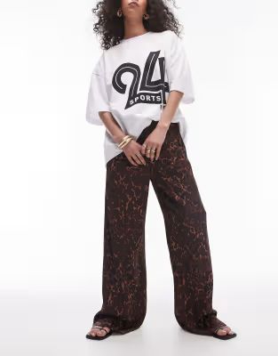 Topshop leopard printed satin straight leg tie waist trouser in dark leopard | ASOS (Global)