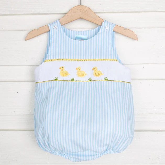 Baby Chick Smocked Sun Bubble Turquoise Stripe | Classic Whimsy