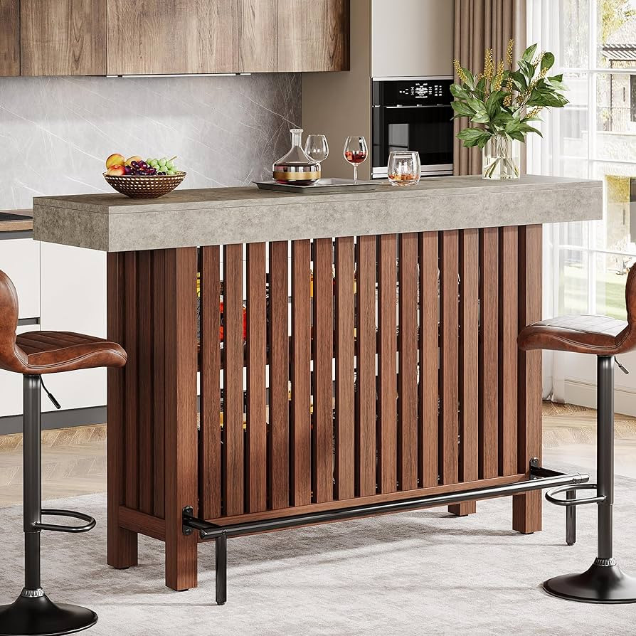 Tribesigns 63-Inch Large Home Bar Unit, 2-Tier Mini Bar Table Height Pub Table with Footrest, Mod... | Amazon (US)