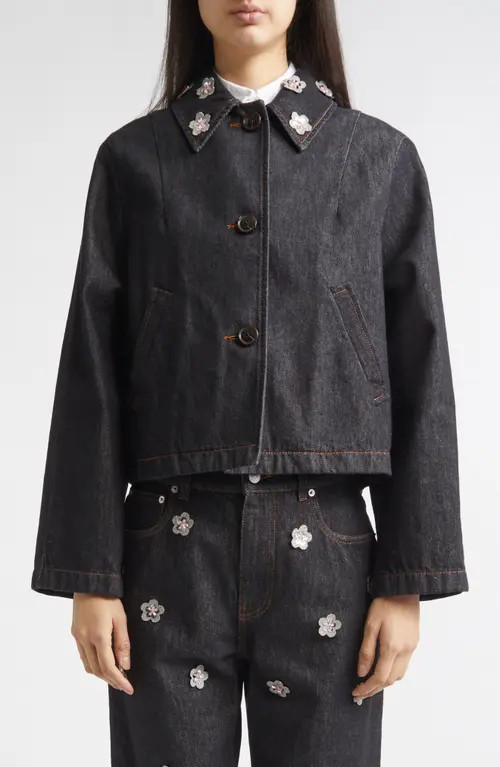 Marni Daisy Appliqué Denim Jacket in Emb99Blublack at Nordstrom, Size 6 Us | Nordstrom
