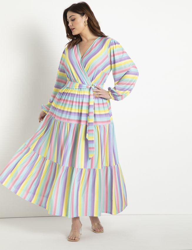 Tiered Striped Maxi Dress - Budding Stripes | Eloquii