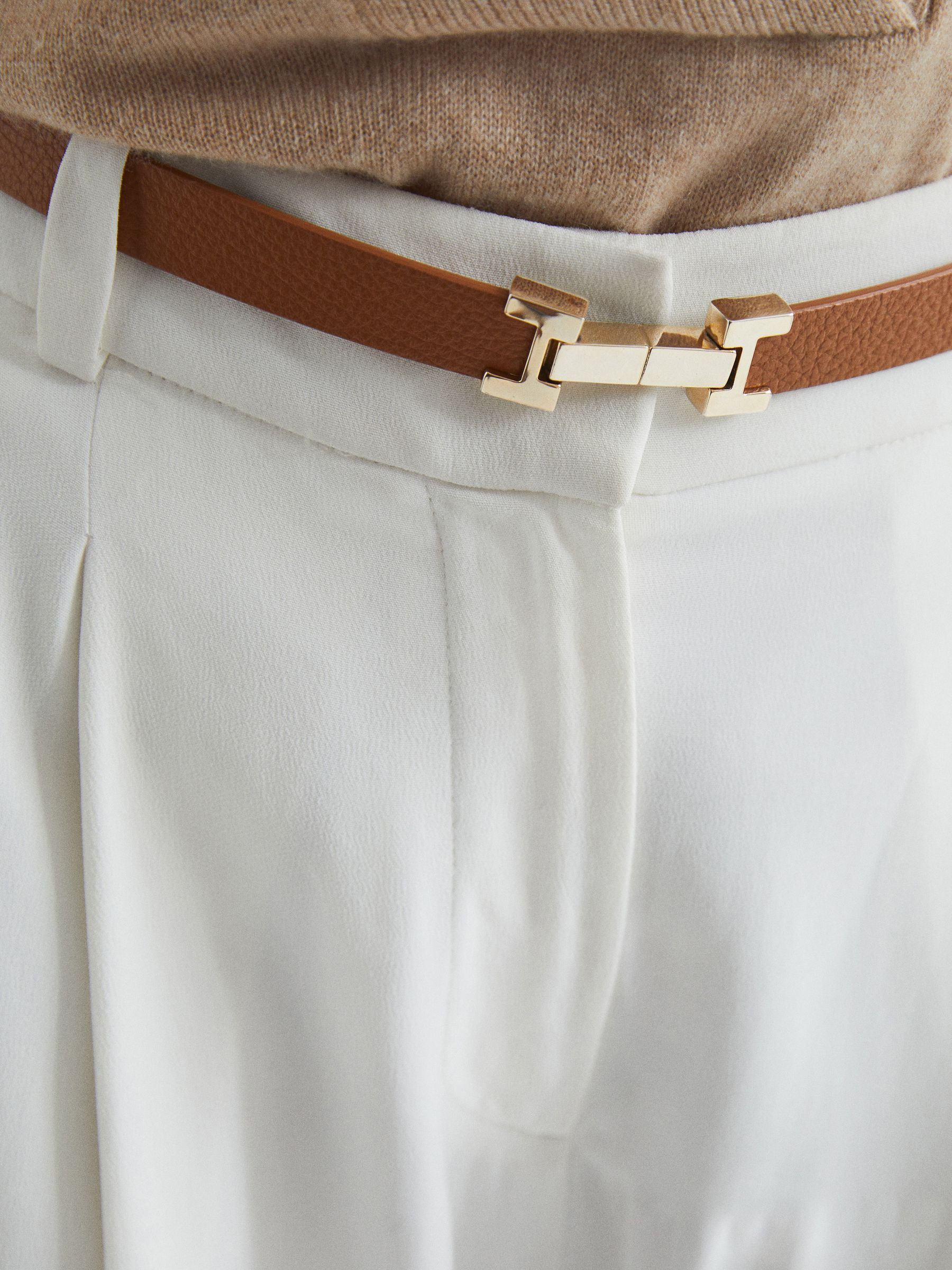 Reiss Leather Square Hinge Belt in Tan - REISS | Reiss UK