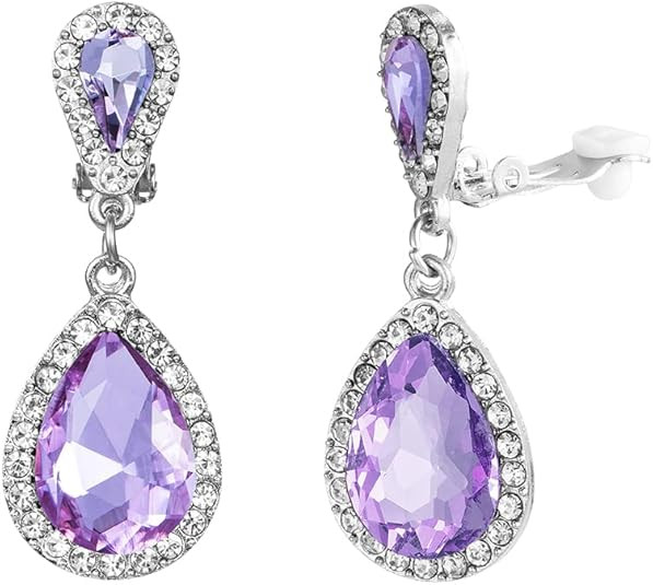 Classic Austrian Crystal Tear Drop Clip on Dangle Earrings for Women Girl | Amazon (US)
