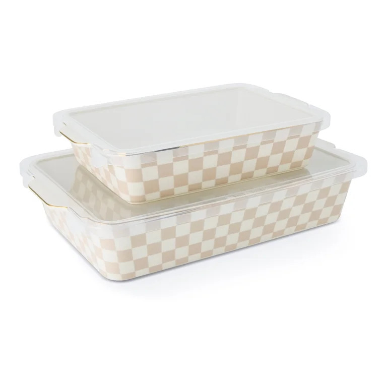 Thyme & Table 4-Piece Checkered Ceramic Casserole Dish Set with Lids, Tan | Walmart (US)