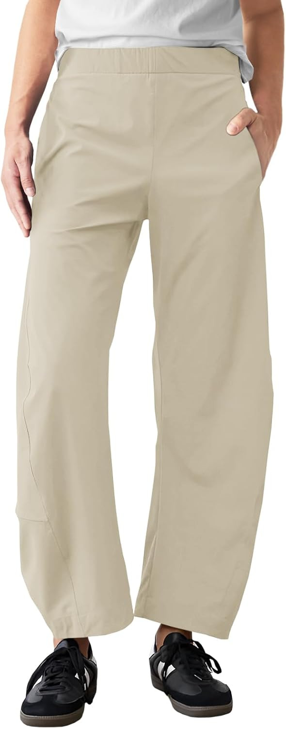 Womens Barrel Travel Pants Elastic Waist Baggy Ankle Pants with Pockets | Amazon (US)