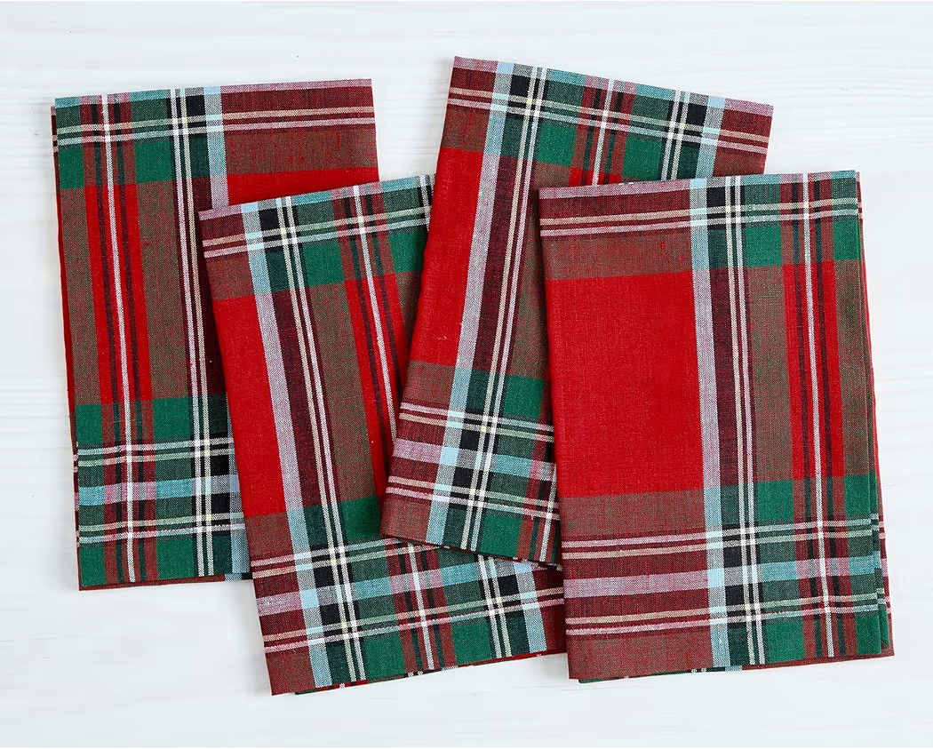 Solino Home Christmas Napkins Set of 4-100% Pure Linen Red Madras Holiday Tartan Plaid Dinner Nap... | Amazon (US)
