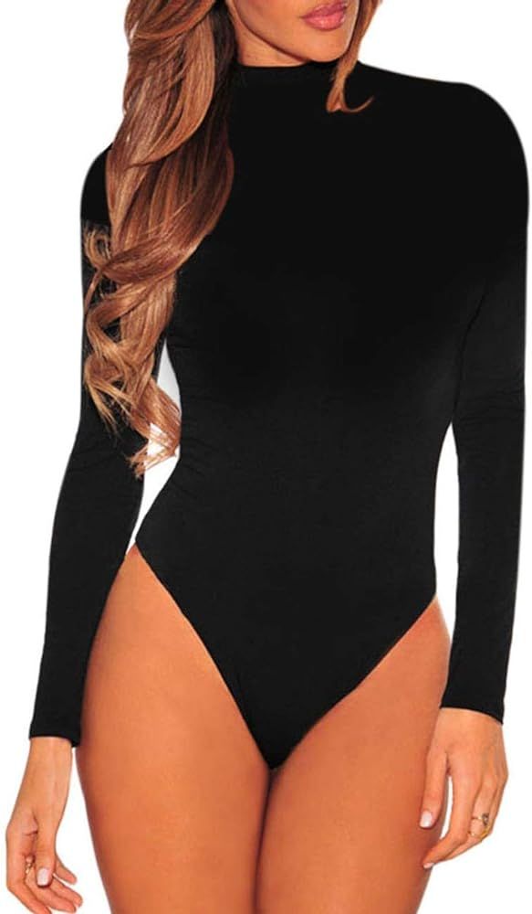 SEBOWEL Women Long Sleeves Mesh See Through Jumpsuit Bodysuit Top Leotard | Amazon (US)