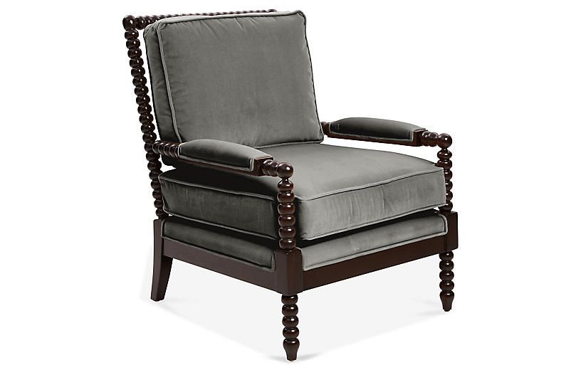Bankwood Spindle Chair, Charcoal Velvet | One Kings Lane