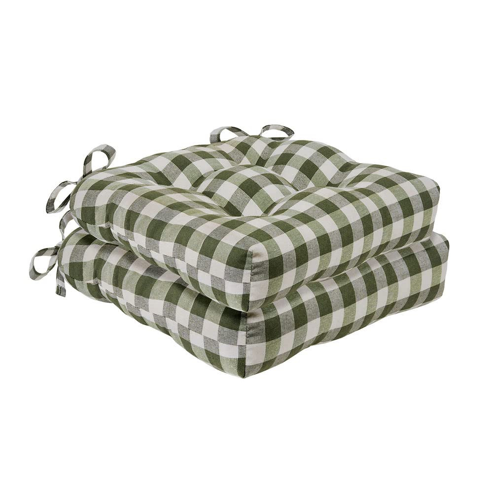 Buffalo Check Tufted Chair Seat Cushions, 2-Pack, Sage - 16" x 15" x 3" - Comfortable Seat Cover ... | Amazon (US)