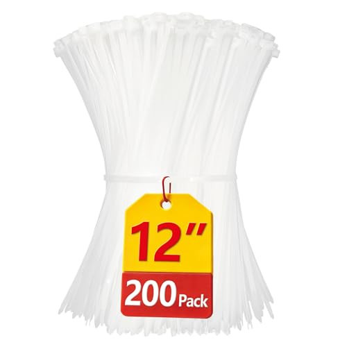 Clear Zip Ties, White Zip Ties 12 inch, 200 Pack, White Cable ties with 45 lb Tensile Strength, Plastic Ties, Zipties Clear, ANOSON | Amazon (US)
