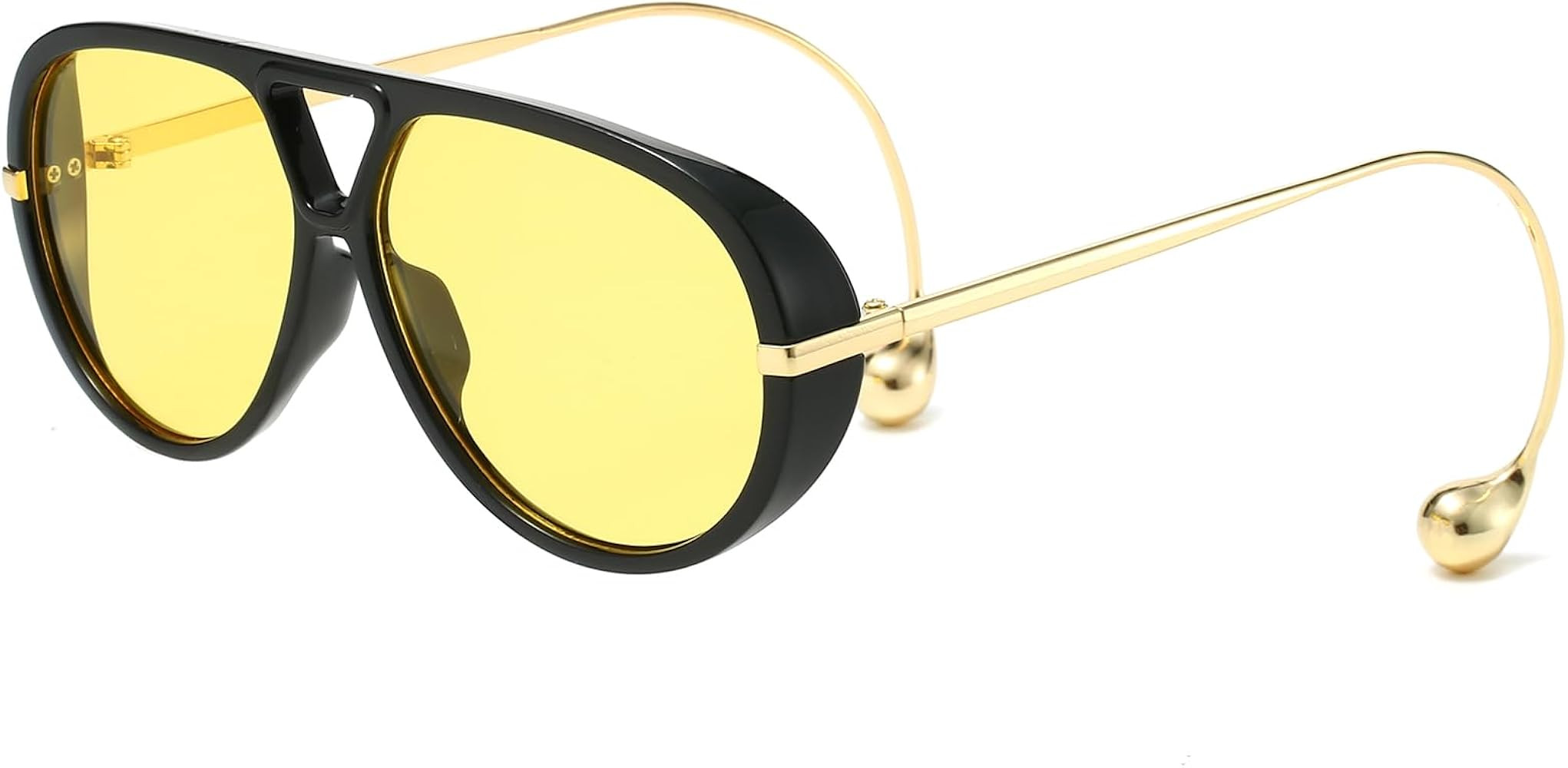 YAMEIZE Retro Sonnenbrille für Herren Damen 70er Pilot Übergroße Runde Doppel Brücke mit Ohrr... | Amazon (DE)