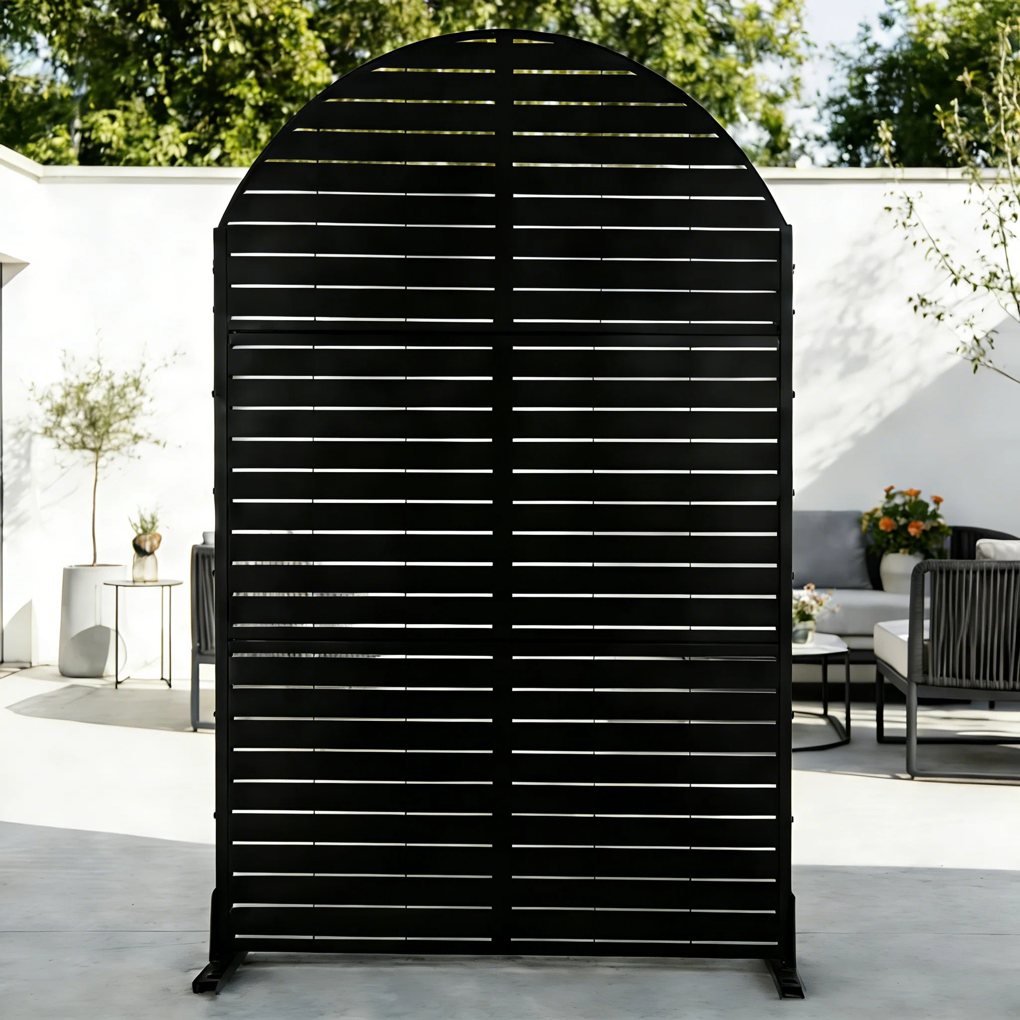 Metal Privacy Screen -Outdoor Arched Freestanding Thicken 3 Panels Louvered Fence, 72" H x 47" W,... | Wayfair North America