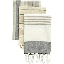 Creative Co-Op Grey & Tan Striped Cotton Tea Towels with Tassels (Set of 3) Entertaining Textiles, G | Amazon (US)