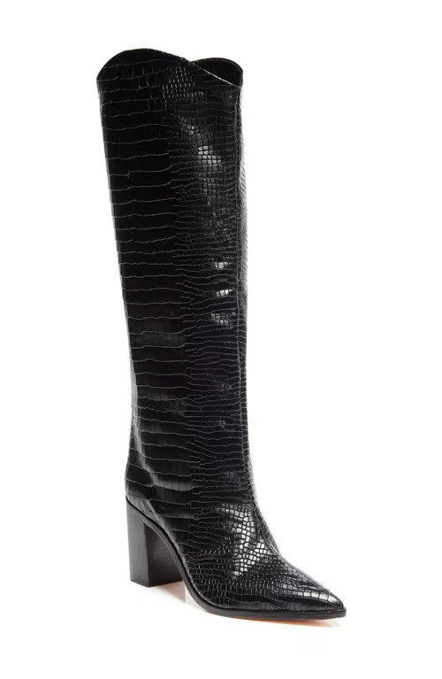 Schutz Maryana Pointed Toe Block Heel Knee High Boot in Black at Nordstrom, Size 10.5 | Nordstrom