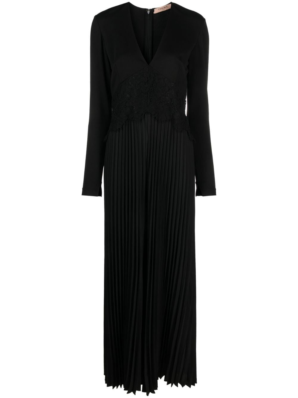 TWINSET lace-panel pleated jumpsuit - Black | Farfetch Global