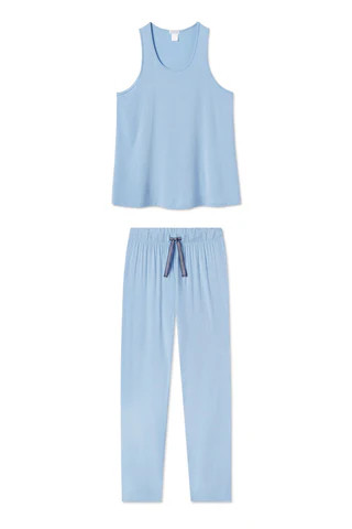 DreamKnit Ribbon Tank-Long Set in Chambray Blue | Lake Pajamas