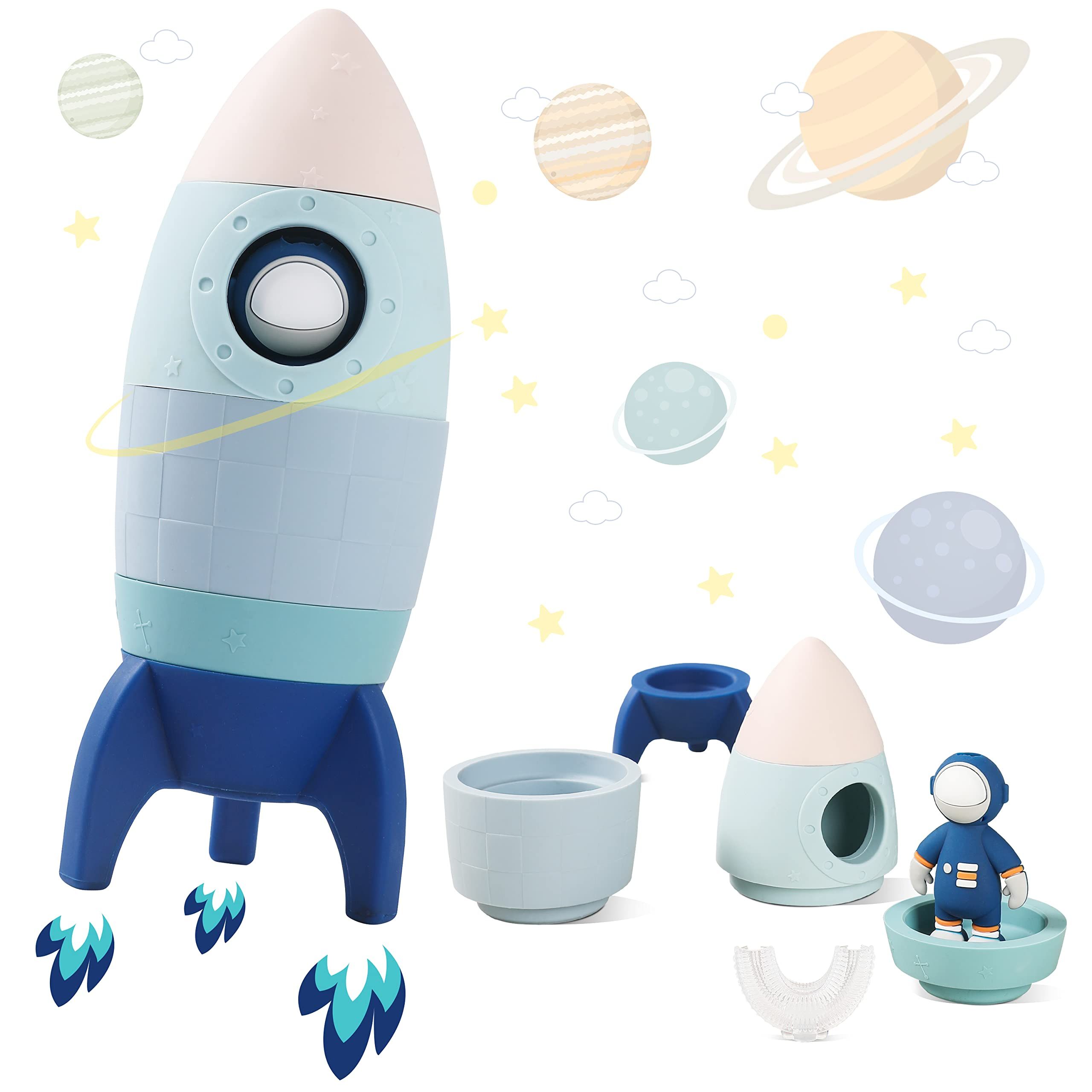 Silicone Rocket Stacking Toy - Space Rocket Toy - Baby Teething Toys -Early Learning Stacking Tow... | Amazon (US)