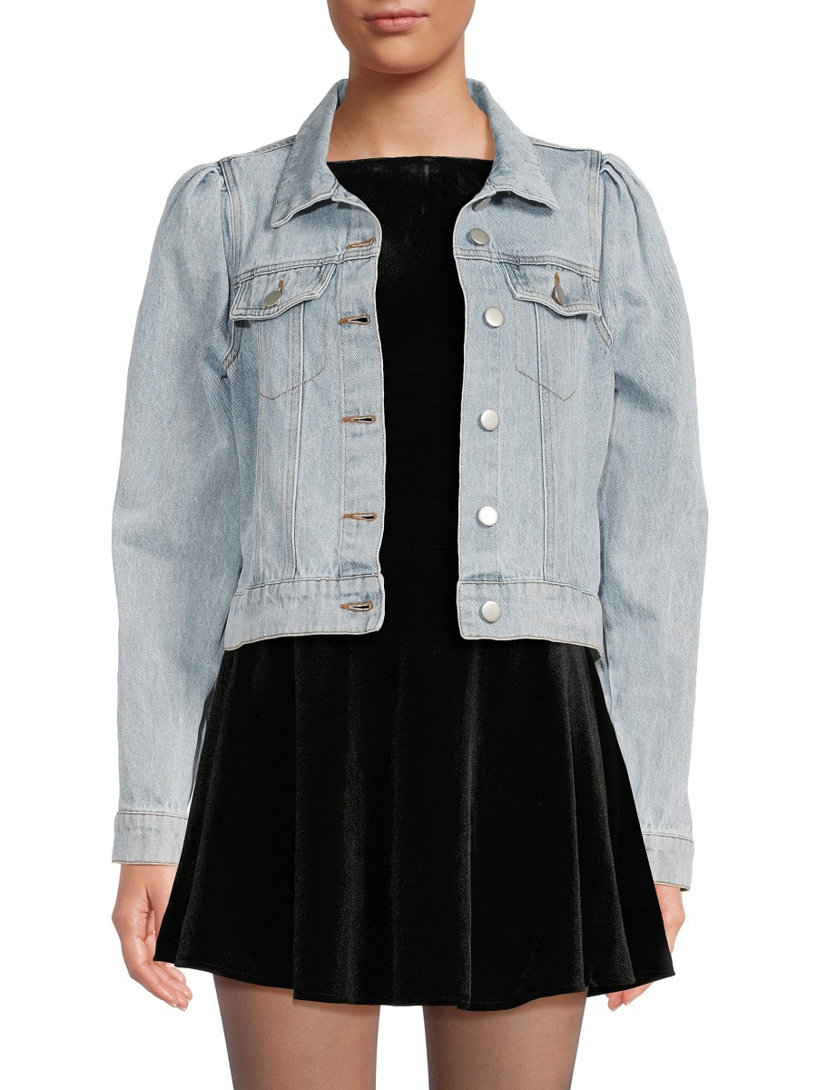 Lea & Viola Women's Puff-Shoulder Cropped Denim Jacket - Denim - Size S | Saks Fifth Avenue OFF 5TH