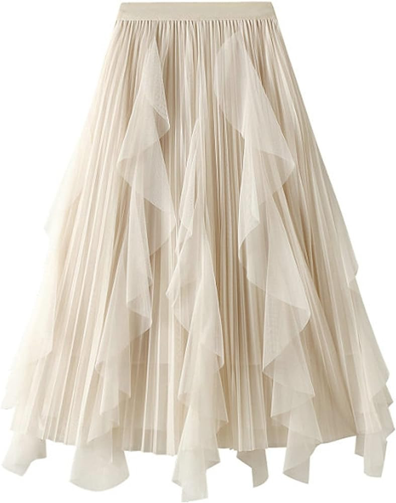 Dirholl Women's A-Line Fairy Elastic Waist Tulle Midi Skirt | Amazon (US)