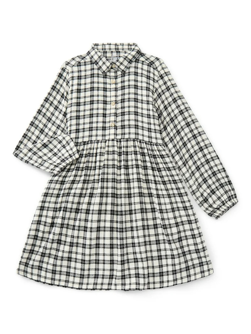 Wonder Nation Girls Flannel Dress with Long Sleeves, Sizes 4-18 & Plus | Walmart (US)