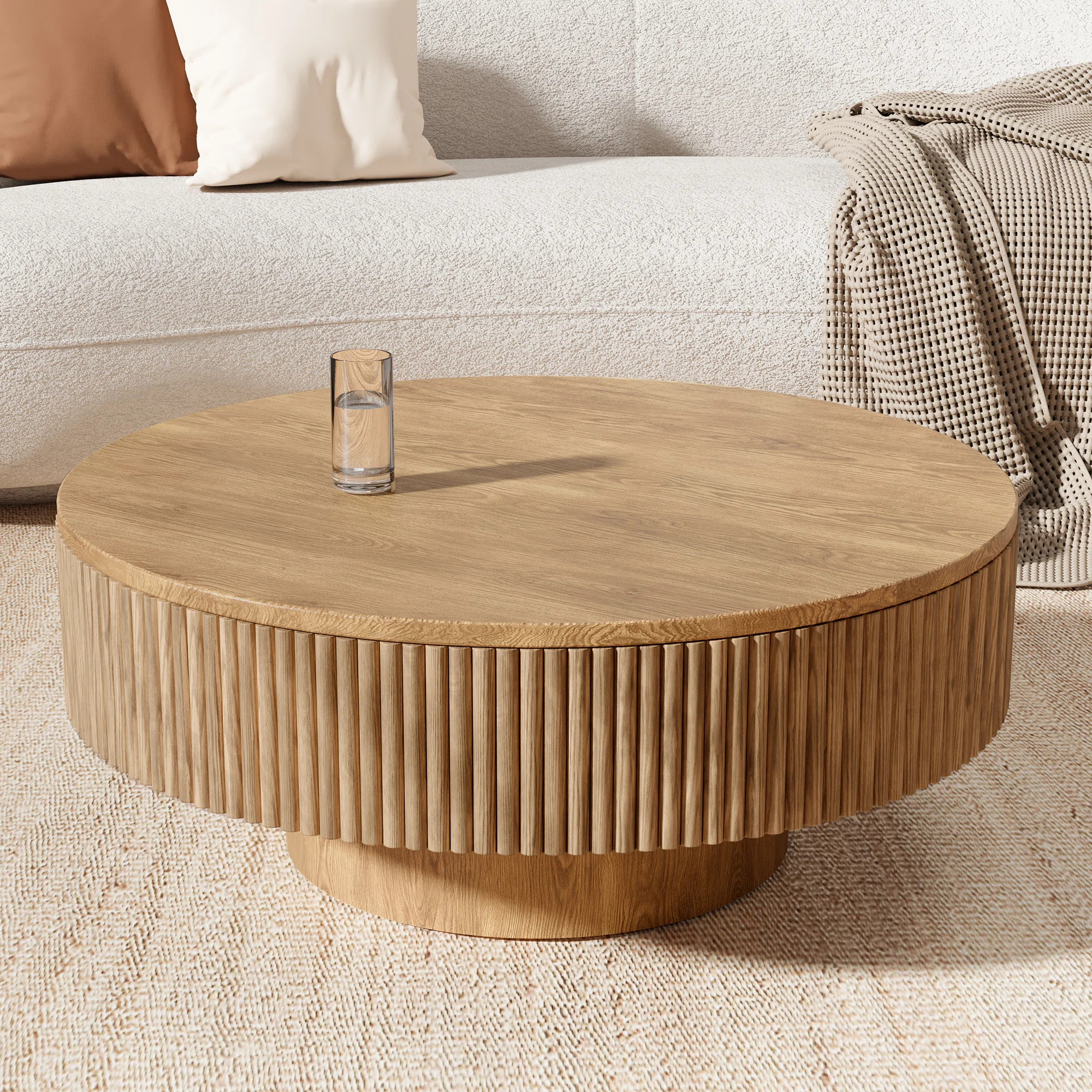 Chibuzor Pedestal Round Coffee Table, Handcrafted Solid Wood Fluted Design | Wayfair North America