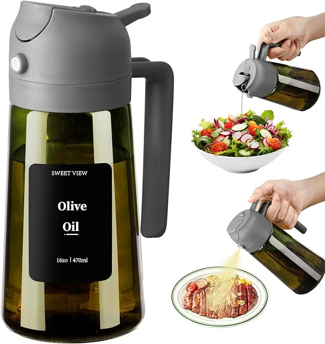 Olive Oil Dispenser and Oil Sprayer – 16oz/470ml Glass Light-Proof Oil Pourer for Kitchen, Air ... | Amazon (US)