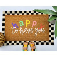 Happy To Have You Coir Doormat, Colorful Boho Welcome Mat, Bright Front Porch Entryway Decor, Spring Housewarming Gift | Etsy (US)