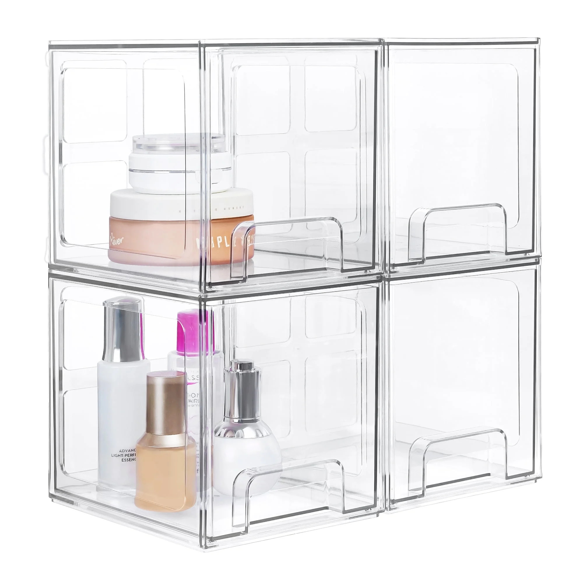 TALL Stackable Makeup Storage Drawers, Vtopmart 4 Pack Acrylic Bathroom Organizers, Clear Plastic... | Walmart (US)