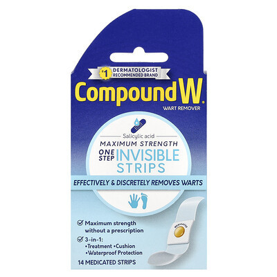 Compound W, Wart Remover, One Step Invisible Strips, Maximum Strength, 14 Medicated Strips | iHerb