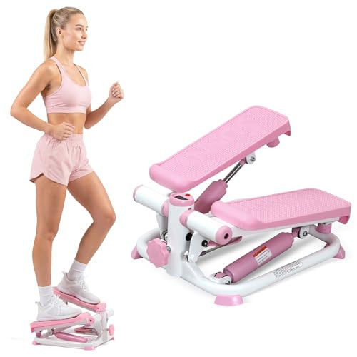 Sunny Health & Fitness Mini Stepper, Compact Home Workout Equipment for Legs & Glutes, Low-Impact Cardio Machine with Digital Monitor, Quiet Hydraulic Resistance, Pink | Amazon (US)