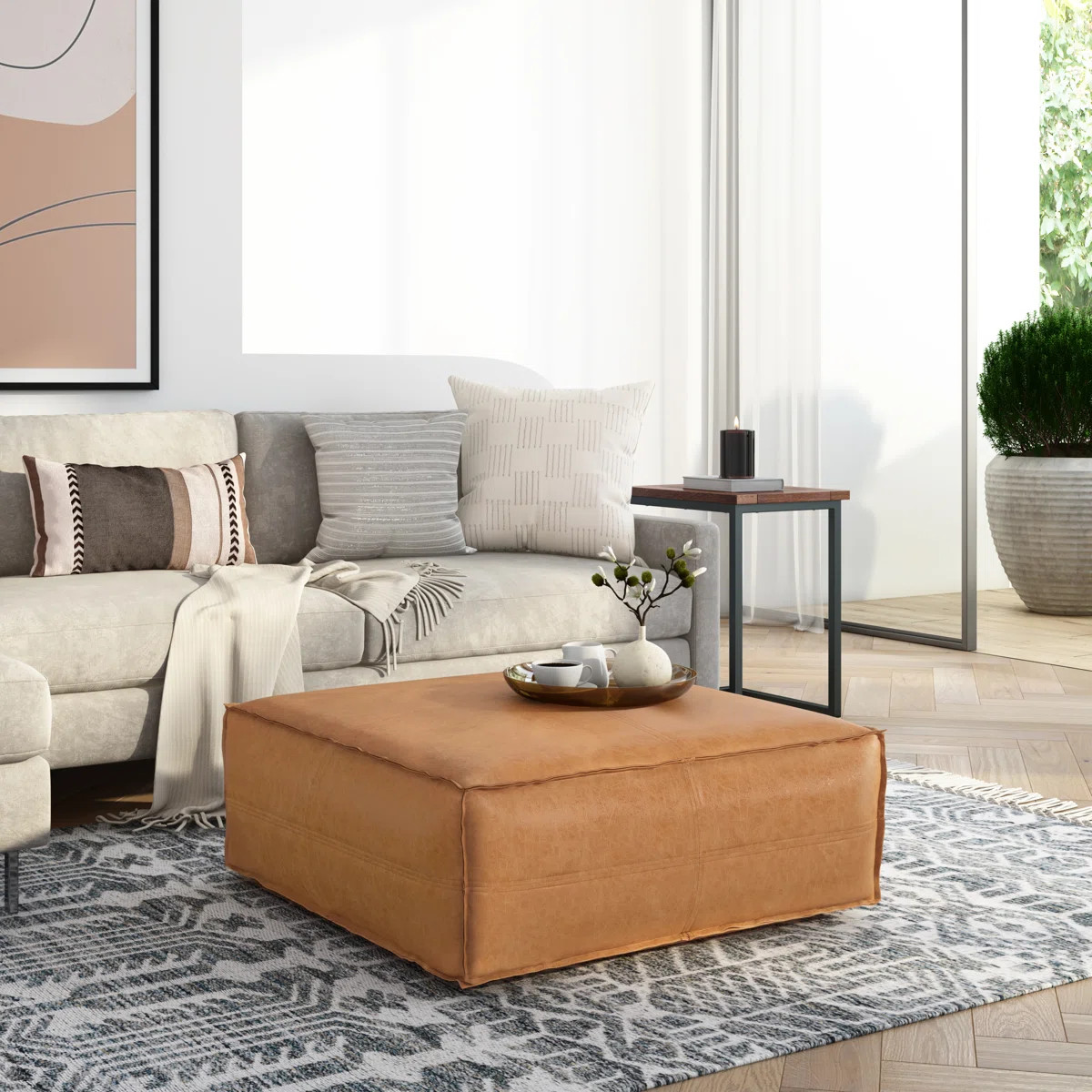 Brody 36"W Vegan Leather Extra Large Square Coffee Table Pouf | Wayfair North America