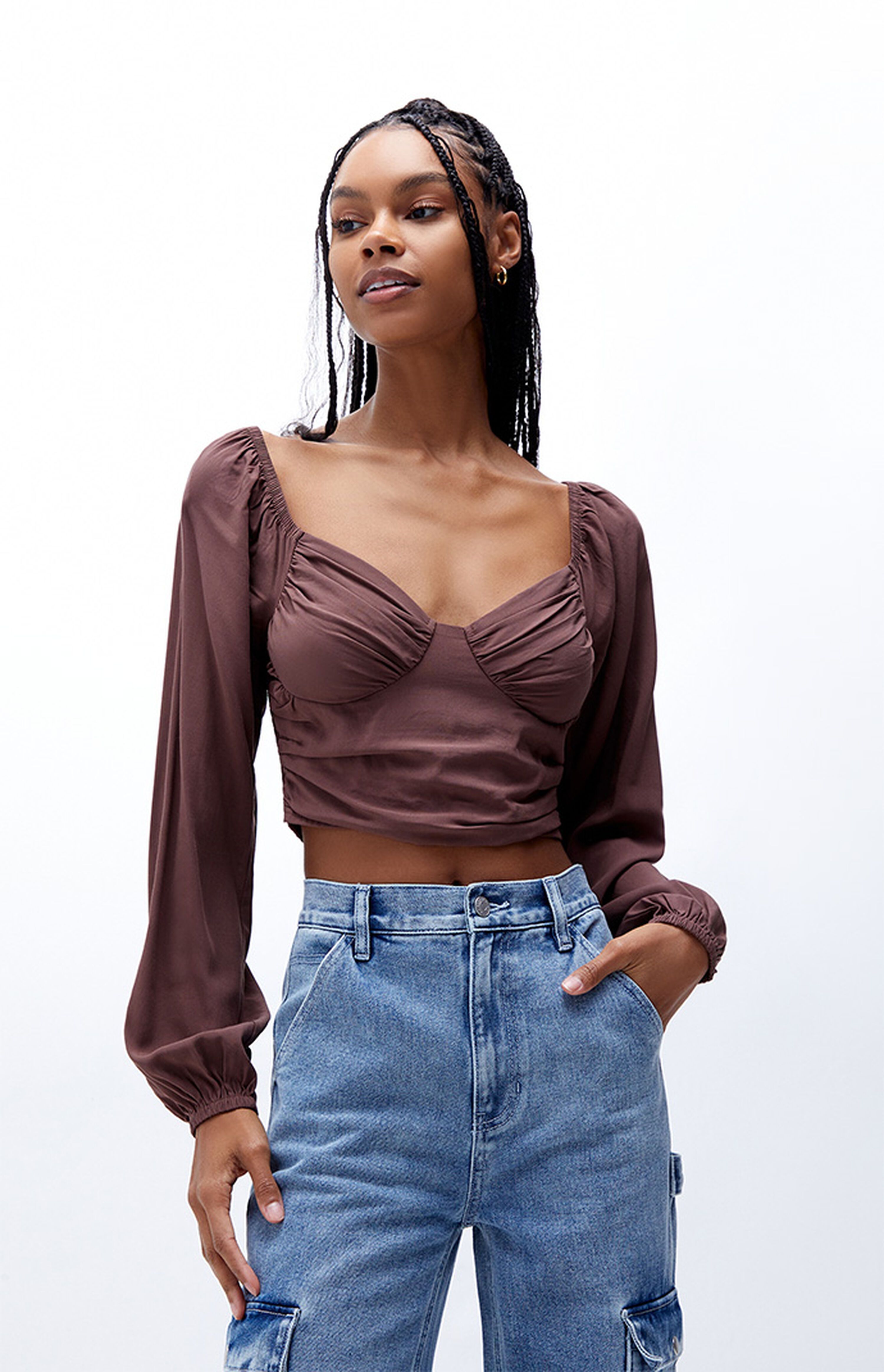 LA Hearts Long Sleeve Ruched Bustier Top | PacSun | PacSun