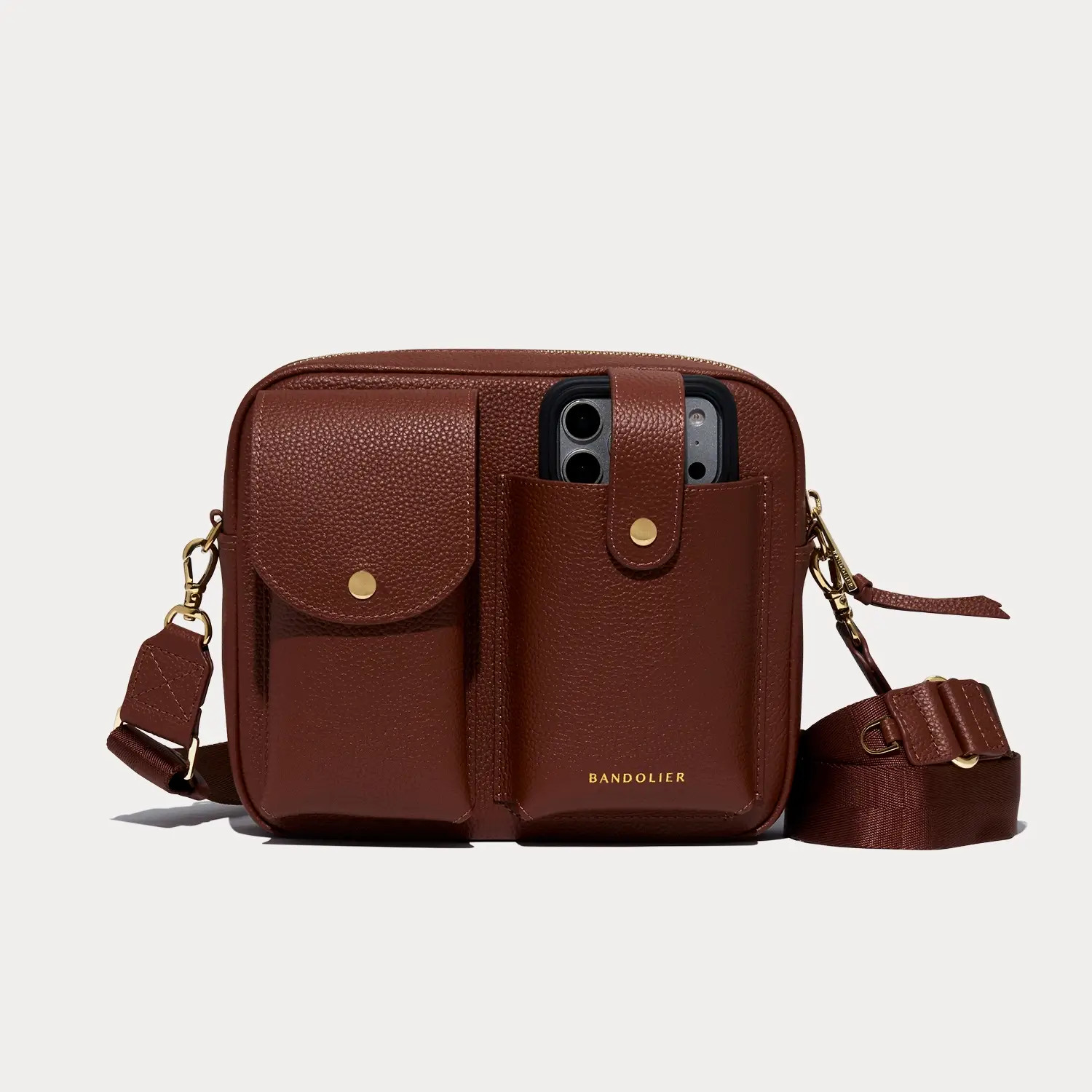 Dillon Dual Pocket Crossbody Bag - Cognac/Gold | Bandolier