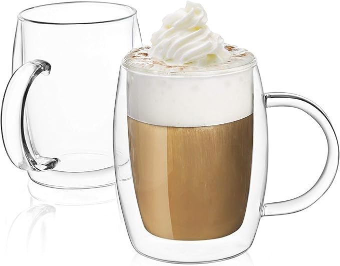 JoyJolt Double Wall Glasses 13.5-Ounce Insulated Mugs Double Walled Glass Cups For Coffee Tea Set... | Amazon (US)